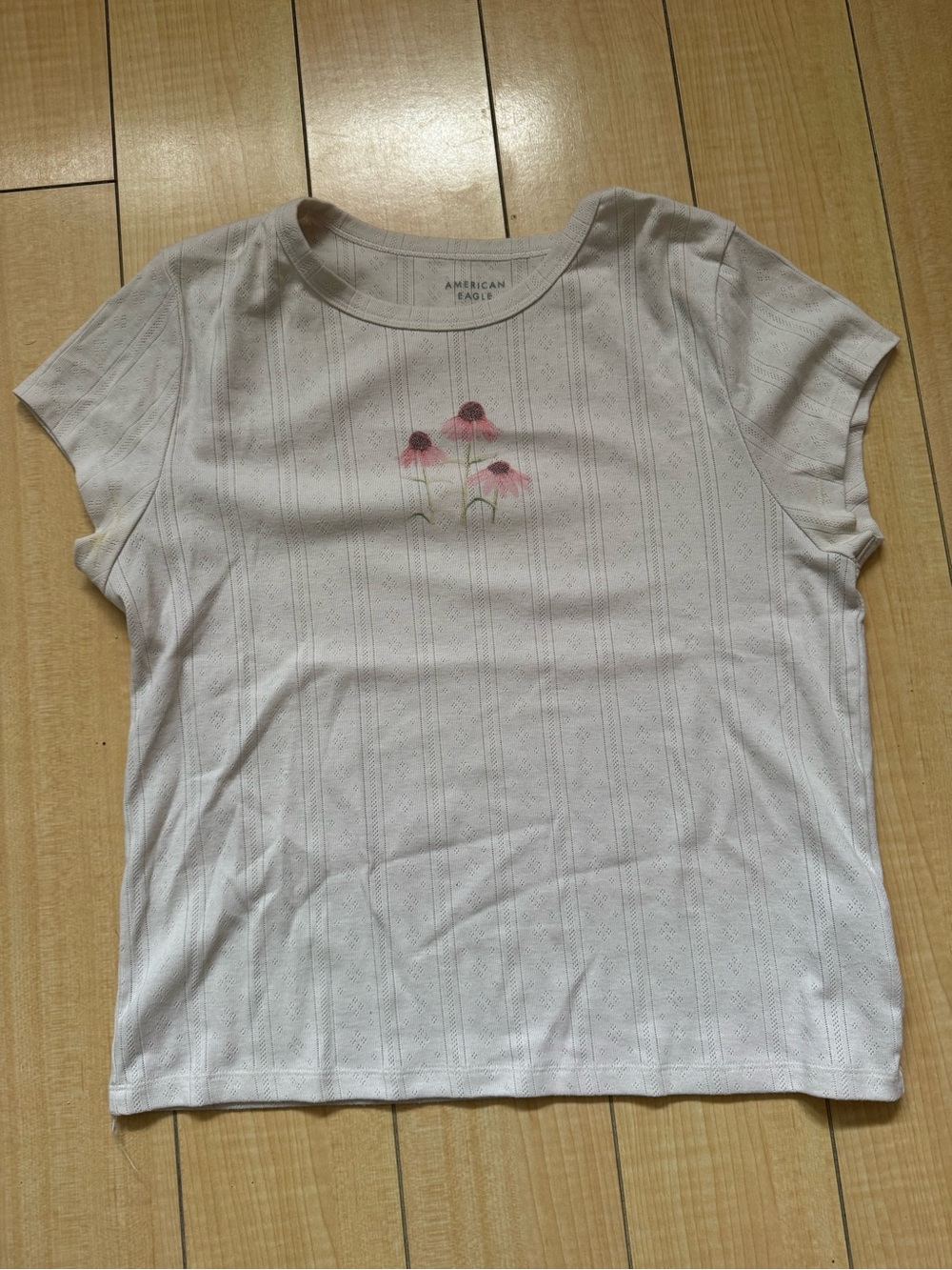 American Eagle Outfitters White Tee with Pink Floral Chest Detail